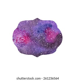 Cosmic frame. Watercolor galaxy frame on the white background, aquarelle. Vector illustration. Hand-drawn decorative element useful for invitations, scrapbooking, design. 