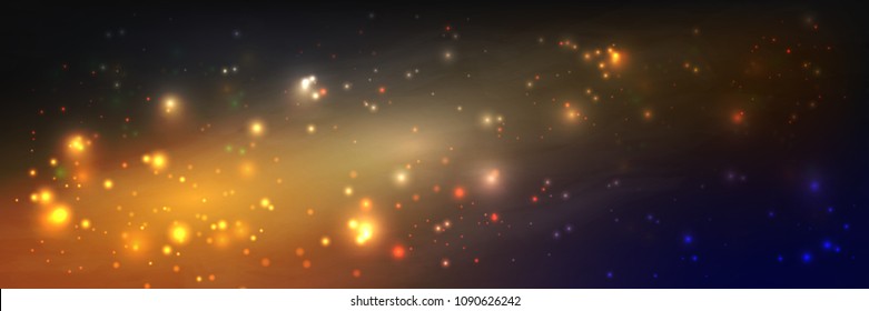 Cosmic galactic space background. Vibrant deep space.  Panoramic view with stars, planets and cloud formations. Landscape with Milky way galaxy. Night sky with stars .