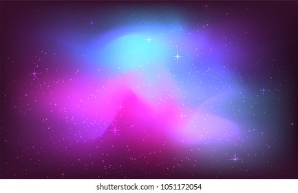 Fondo de galaxia cósmico con nebulosa, polvo de estrellas y brillantes estrellas brillantes. Folletos, afiches o diseño de pancartas.