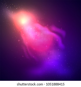 Cosmic galaxy background with nebula, stardust and bright shining stars. Brochures, posters, or banner design.