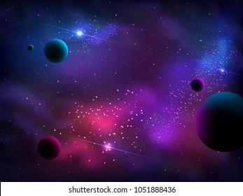 Cosmic galaxy background with nebula, stardust and bright shining stars. Brochures, posters, or banner design.