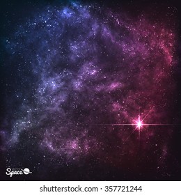 Cosmic Galaxy Background With Nebula, Stardust And Bright Shining Stars. Vector Illustration For Your Design, Artworks