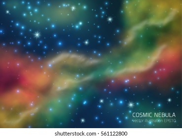 Cosmic Galaxy Background With Nebula, Stardust And Bright Shining Stars. Vector Illustration For Your Design, Artworks