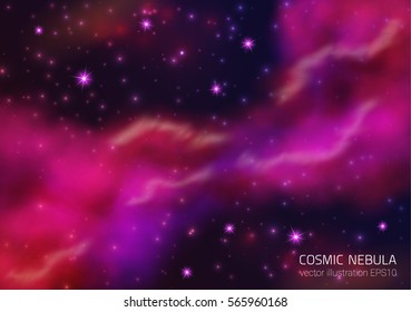 Cosmic Galaxy Background With Nebula, Stardust And Bright Shining Stars. Vector Illustration For Your Design, Artworks