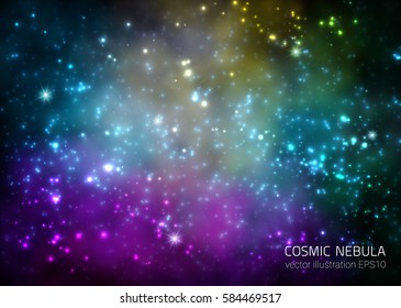 Cosmic Galaxy Background With Nebula, Stardust And Bright Shining Stars. Vector Illustration For Your Design, Artworks