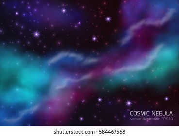 Cosmic Galaxy Background With Nebula, Stardust And Bright Shining Stars. Vector Illustration For Your Design, Artworks