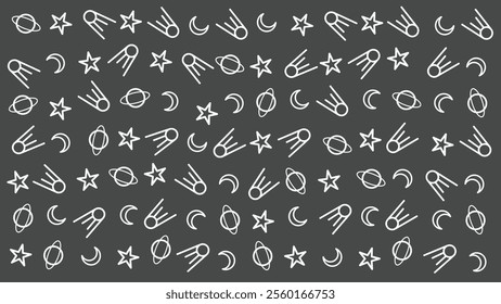 Cosmic Galaxy Pattern. Planets, Meteors, Stars, and doodle Moon illustration. Space symbols Background texture.