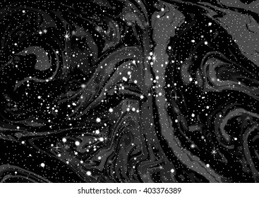 Cosmic galaxy watercolor background with stardust and shining stars. Vector illustration for music album, book cover, poster, flyer design.