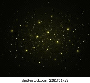 Cosmic glittering light effect on transparent background. Christmas concept. Glowing dust particles effect.