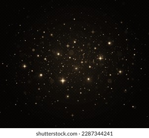 Cosmic glittering light effect on transparent background. Christmas concept. Glowing dust particles effect.