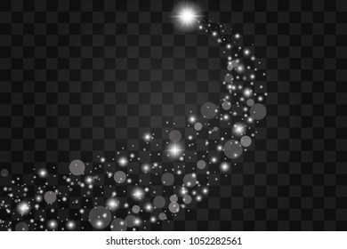 Cosmic glittering wave. Gold glittering stars dust trail sparkling particles on transparent background. Space comet tail. EPS 10 vector