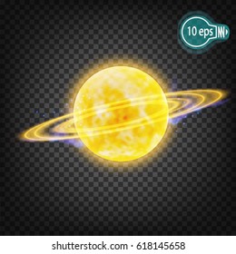 Cosmic glow of the planet Saturn. In the distant cosmos. The design concept for star nebulae isolated on a transparent background. VECTOR illustration in EPS 10.