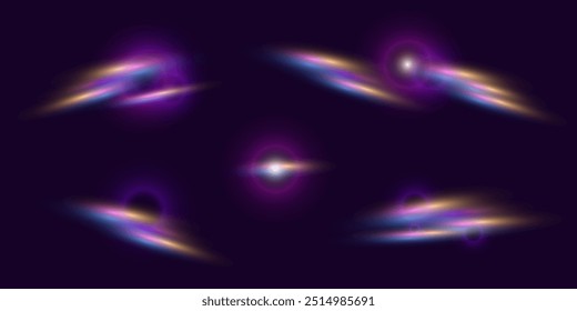 Refracción cósmica del resplandor de la luz del rayo del arco iris. Superposición de efectos de luz de niebla de polvo de estrella. Elementos de diseño de Vector.