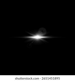 Brilho cósmico com raios brancos, brilho, efeito do nascer do sol. Plano de fundo preto isolado. Lâmpada. Galáxia, astronomia, mágica. Energia óptica. Ilustração realista de vetor.