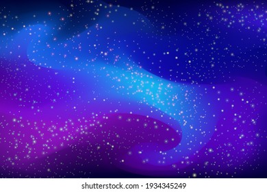 Kosmischer Farbverlauf-Raum mit Sternhintergrund. Universe violette Wellen und blaue Nebel mit Licht von entfernten Planeten in Vektorgalaxien.