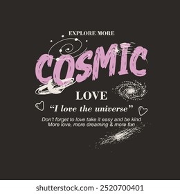 Gráficos cósmicos para o conceito de espaço do universo de camiseta de camiseta de moletom