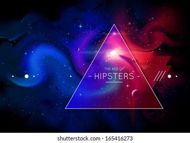 Cosmic hipster background. Beautiful modern illustration of galaxy with triangle shapes. Vector illustration.
