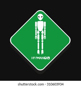 Cosmic Humanoid alien warning sign in flat style vector