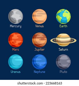 Cosmic icon set of planets solar system.