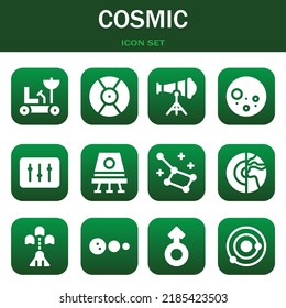 cosmic icon set. Vector  illustrations related with Moon rover, DJ and Telescope