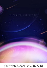 A cosmic illustration featuring the glowing atmosphere of a mysterious planet, with shooting comets and stars