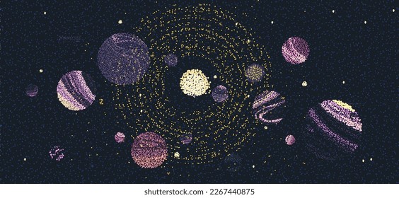 Cosmic illustration. Ink space background with stars