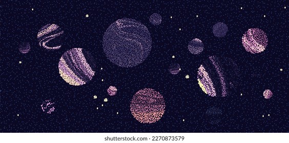 Cosmic illustration. Ink space background with stars