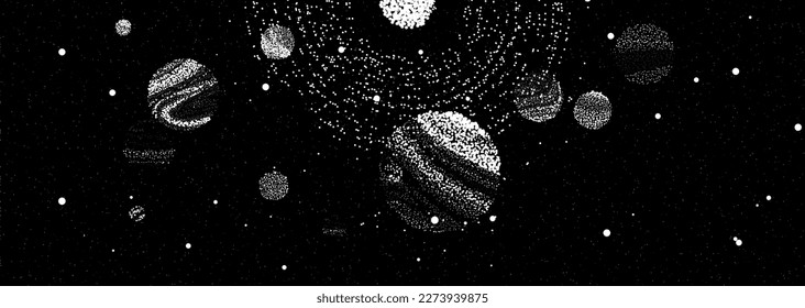Cosmic illustration. Ink space background with stars
