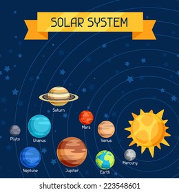 Cosmic illustration with planets of the solar system.