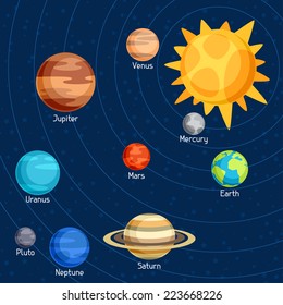 Cosmic illustration with planets of the solar system.