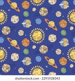 cosmic interplanetary pattern with the sun and the bodies of the solar system, as well as satellites