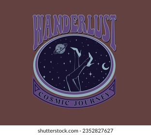 cosmic journey vector design, astronomical graphic print for t shirt, sticker, poster, pop girl leg vector, retro disco mode design