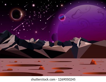 the cosmic landscape of another planet in open space. Empty fantastic planet