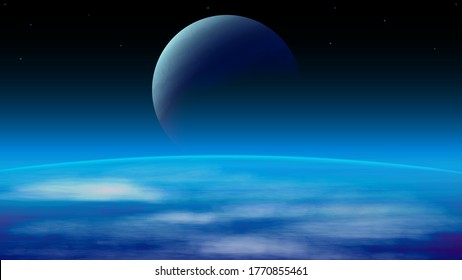 A cosmic landscape with large planets and dark outer space. Vector realistic illustration of open space