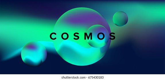 Cosmic landscape with nebula and planets. 