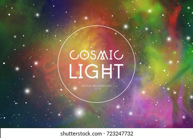 Cosmic light colorful vector space background with nebula and stars.