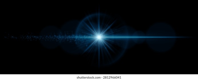 Cosmic light flare. Stellar burst, radiant beam, sparkle dust, lens reflections, deep space atmosphere, science fiction scene, visual effects, digital composition, transparency, cinematic graphics