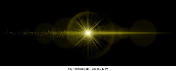 Cosmic light flare. Stellar burst, radiant beam, sparkle dust, lens reflections, deep space atmosphere, science fiction scene, visual effects, digital composition, transparency, cinematic graphics