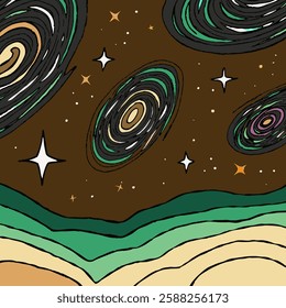 Cosmic Line Art – Minimalist Space and Galaxy Illustration