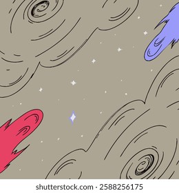 Cosmic Line Art – Minimalist Space and Galaxy Illustration