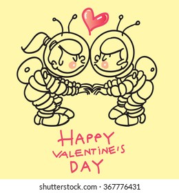 cosmic love ot astronauts valentin day heart postcard vector