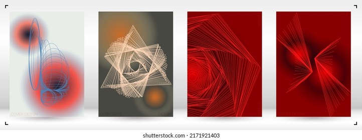 Cosmic Minimal Geometric Vector Poster Design with Lines and Gradient Colorful Circles. Set of Abstract Backgrounds for Covers, Flyers, Templates, Booklets, Cards, Brochures, Branding, etc.