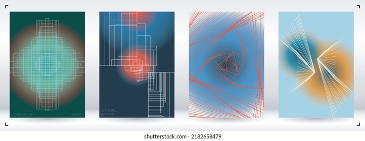 Cosmic Minimal Geometric Vector Poster Design with Lines and Gradient Colorful Circles. Set of Abstract Backgrounds for Covers, Flyers, Templates, Booklets, Cards, Brochures, Branding, etc.