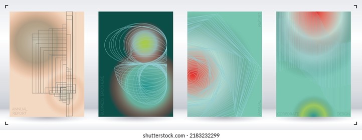 Cosmic Minimal Geometric Vector Poster Design with Lines and Gradient Colorful Circles. Set of Abstract Backgrounds for Covers, Flyers, Templates, Booklets, Cards, Brochures, Branding, etc.