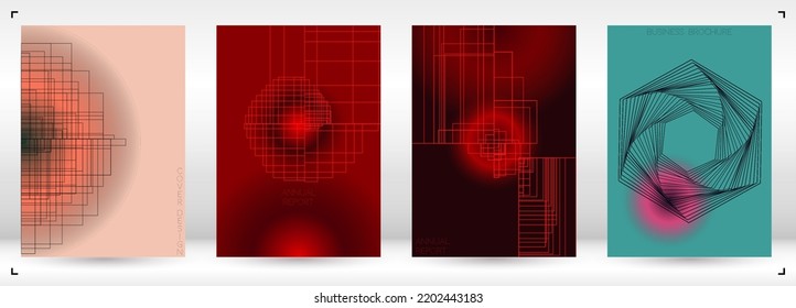 Cosmic Minimal Geometric Vector Poster Design with Lines and Gradient Colorful Circles. Collection of Abstract Backgrounds for Covers, Flyers, Templates, Booklets, Cards, Brochures, Branding, etc.