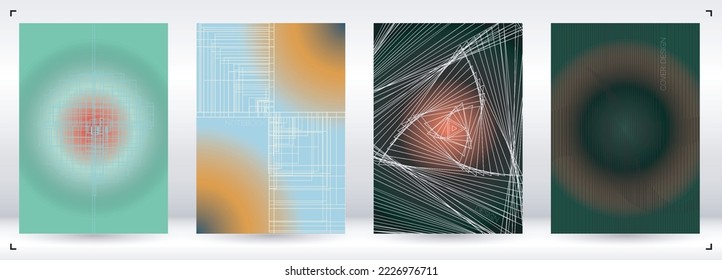Cosmic Minimal Geometric Vector Poster Design with Lines and Gradient Colorful Circles. Set of Abstract Backgrounds for Covers, Flyers, Templates, Booklets, Cards, Brochures, Branding, etc.