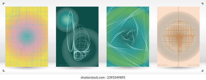Cosmic Minimal Geometric Vector Poster Design with Lines and Gradient Colorful Circles. Collection of Abstract Backgrounds for Covers, Flyers, Templates, Booklets, Cards, Brochures, Branding, etc.