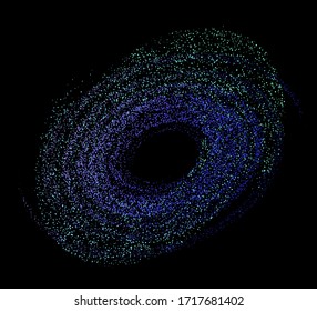 Nebula cosmique, tourbillon et spirale fait de points et de particules.