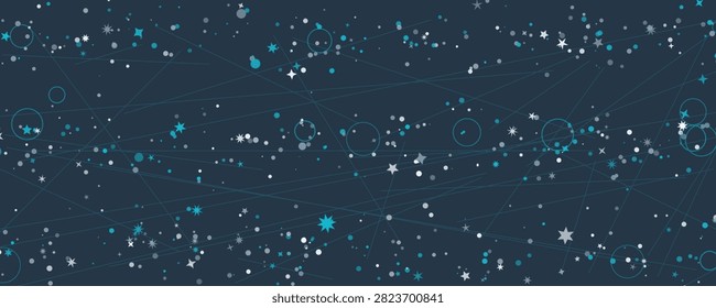 A cosmic network of stellar points and orbital shapes on a dark expanse. Ideal for science or technology themes.