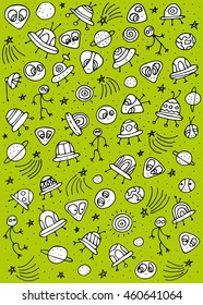  Cosmic objects set. Hand drawn vector doodles.  ufo stars satellite, etc. Space collection. Vector Illustration. eps10